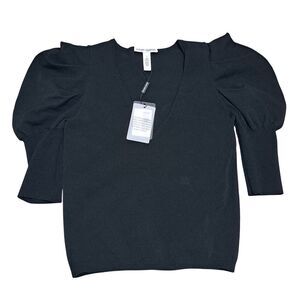 Autumn Cashmere Square Shoulder Puff Sleeve V Neck Goth Chic Knit Sweater S NWT